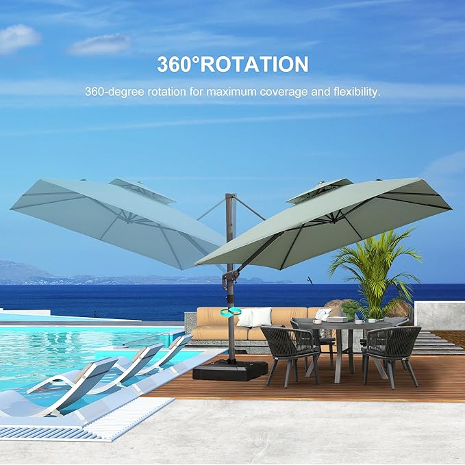 PURPLE LEAF 9' X 12' Double Top Cantilever Patio Umbrella Deluxe Large Outdoor Umbrella Rectangle Offset Umbrella with Fade Resistance for Garden Deck Pool Patio, Mint Green