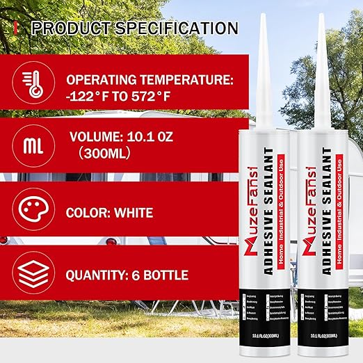 RV Roof Sealant 6Pack, Self-Leveling Lap Sealant for RV Roofs,White RV Caulking Lap Sealants for Camper Trailer Roof Window, Waterproof RV Silicone Sealants Roofing Repair Kit