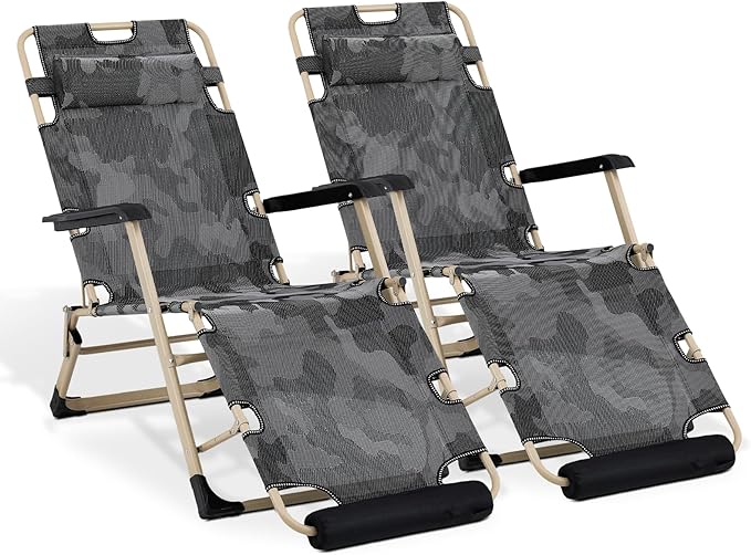 MoNiBloom Set of 2 Folding Reclining Patio Chair, 3-Position Patio Lounger Folding Chair with Footrest for Backyard Poolside Lawn, Red, 330lbs Capacity, Camouflage