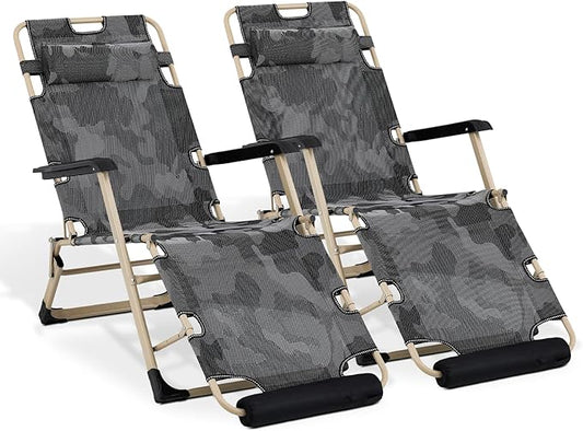 MoNiBloom Set of 2 Folding Reclining Patio Chair, 3-Position Patio Lounger Folding Chair with Footrest for Backyard Poolside Lawn, Red, 330lbs Capacity, Camouflage