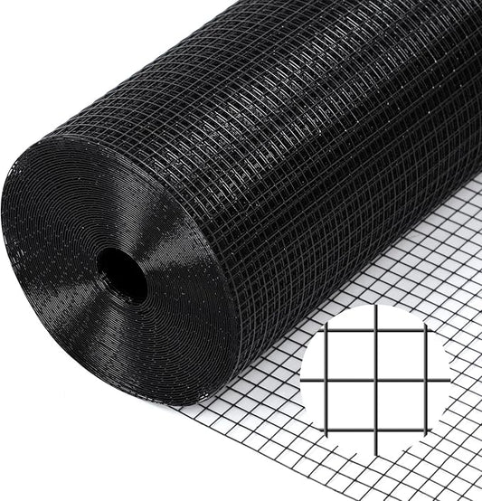 Black Hardware Cloth 19 Gauge 1/2 inch 48 inch x 100 Foot Chicken Wire Fenceing Roll PVC Coated Wire Mesh Vinyl Coated Fence for Chicken Coop Garden Fencing Rat Wire Mesh