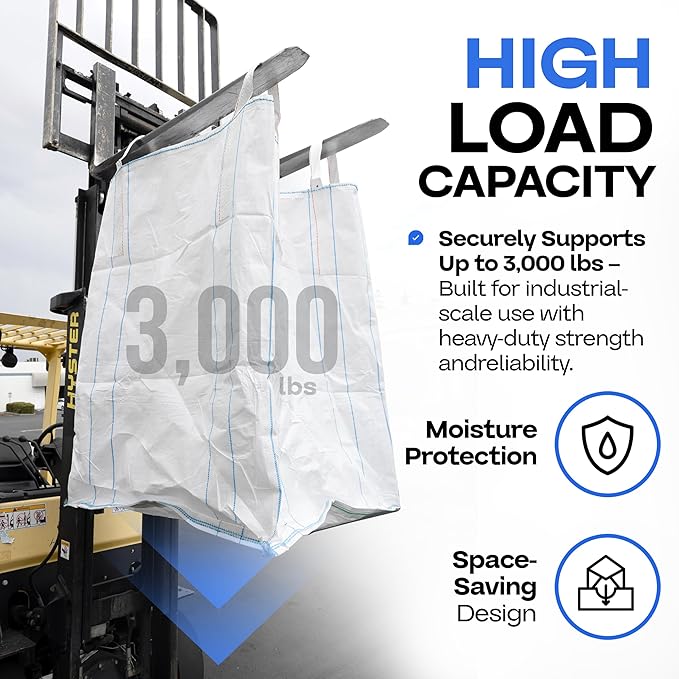 Bulk Construction Bags 35"Lx35"Wx50"H, 10-Pack - USA-Made Open Top, Flat Bottom Bulk Bags 2200 lbs Load Capacity - Heavy-Duty Super Sack for Handling Sand, Gravel & Demolition Debris by IDL Packaging