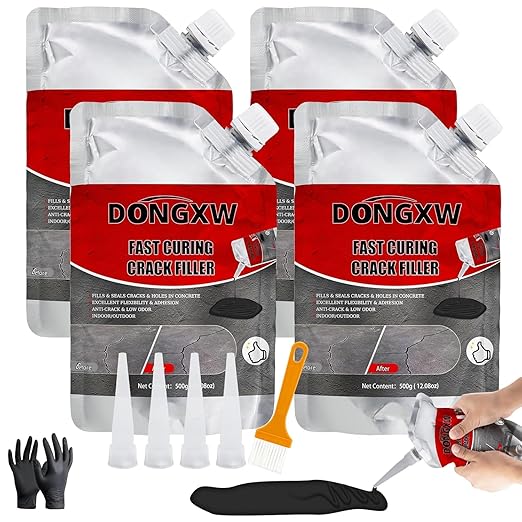 Asphalt Crack Filler, 4Packs High Elasticity Driveway Crack Filler, Concrete Crack Sealant for Driveway Waterproof Cement Caulking Adhesive(Black, 4.41LB)