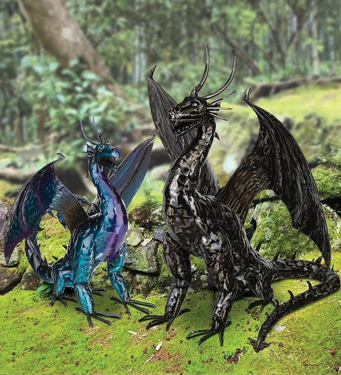 Regal Art & Gift Dragon Metal Statue – Indoor Outdoor Decorative Sculpture for Home & Garden Décor, Weather-Resistant Yard Art Figure for Patio, Lawn, Pewter
