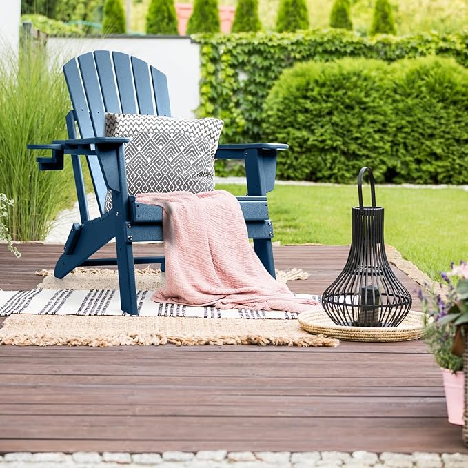 FUNBERRY Folding Adirondack Chair Set of 4, All Weather HDPE Fire Pit Chairs with Cup Holder for Outdoor