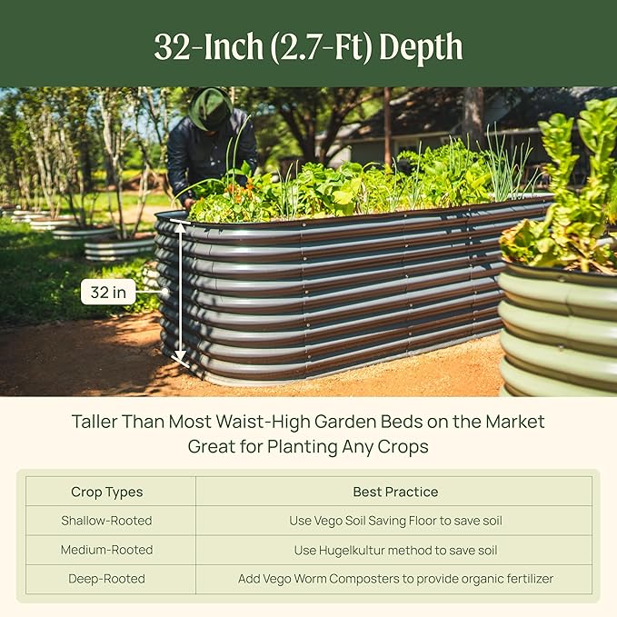 32" Extra Tall Raised Garden Bed Kits, 3.5 x 3.5 x 2.7ft Raised Planter Box Outdoor, 2 x 5 x 2.7ft Deep Root 4 in 1 Modular Metal Raised Beds for Gardening Vegetables Flowers Fruits - British Green