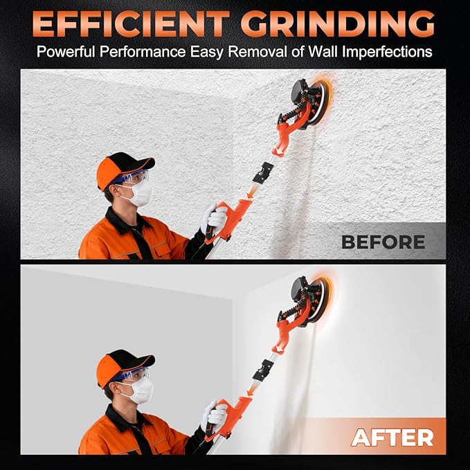Electric Drywall Sander with Vacuum Dust Collector,1000W 8-Amp Popcorn Ceiling Removal Tool Vacuum, Floor sander with 5 Variable Speed 1000-2100RPM, Extendable Handle,LED Light