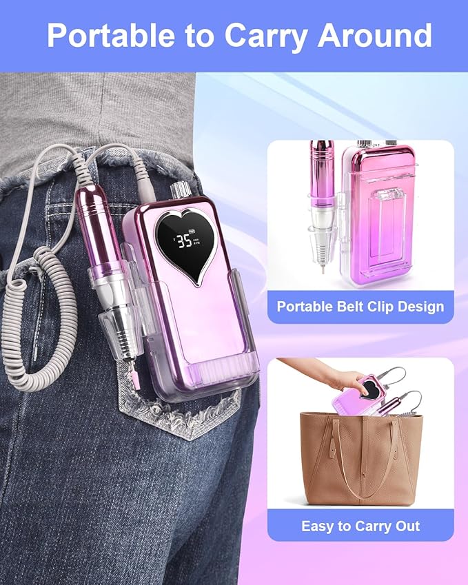 Electric Nail Drill Professional: Rechargeable Nail File with Bits for Acrylic Gel Nails, Professional Nail Drill Manicure Pedicure Polishing Shape Tools for Home Salon