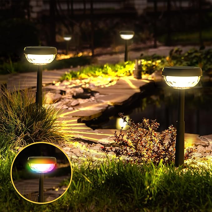 Ensenior Color Changing Solar Lights Outdoor, Auto ON/Off 3000K White Light & RGB LED Solar Garden Lights for Pathway, Yard, Patio, Waterproof, Energy-Efficient Landscape Lighting, 8-Pack