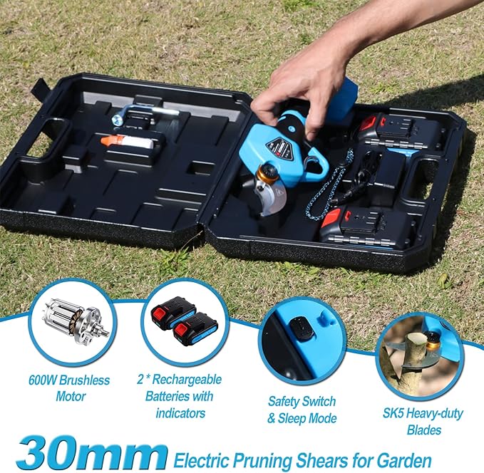 KOMOK Electric Pruning Shears, Cordless Electric Pruner Battery Operated Tree Branch Cutter with 2pcs 2Ah Lithium Batteries, 1.2 inch (30mm) Cutting Diameter 8-10 Working Hours