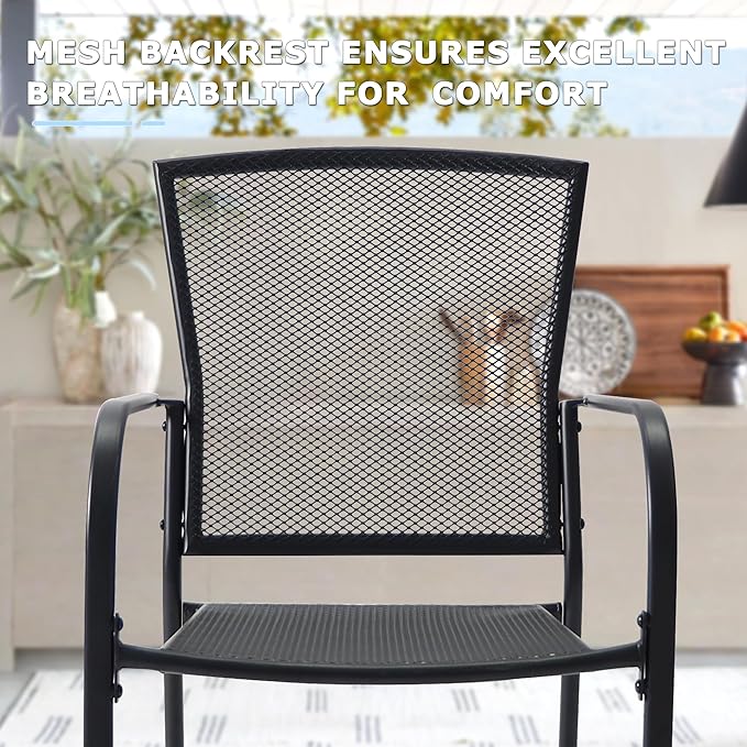 5 Piece Outdoor Dining Set, Patio Dining Set for 4, 37.5" Black Square Mesh Table with 4 All Weather Mesh Outdoor Dining Chairs for Lawn, Garden, Porch