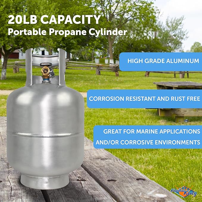 Flame King 20LB Aluminum Propane Tank with Gauge & OPD Valve, Corrosion-Resistant and Rust-Free, Lightweight, Great for Marine Applications, Grills and BBQs, Camping, Fishing, & Outdoor Activities