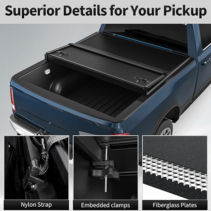OEDRO FRP Hard Tri-fold Tonneau Cover Fits for Chevy Silverado 1500 & GMC Sierra 1500 2014-2018 New Body Style 5.8ft Bed w/o Multi-Flex Tailgate, Weather-Resistant