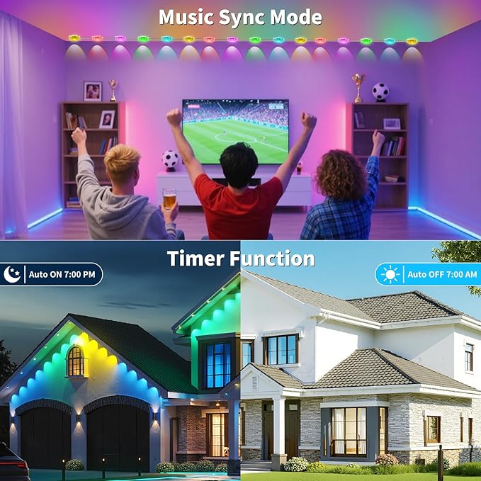 XINKAITE 400FT Permanent Outdoor Lights with 200 LEDs - Smart RGB+IC with 16 Million Colors, IP67 Waterproof, App & Remote Control, Hundreds of Modes for Holidays, Christmas & Home(2 Rolls 200FT)