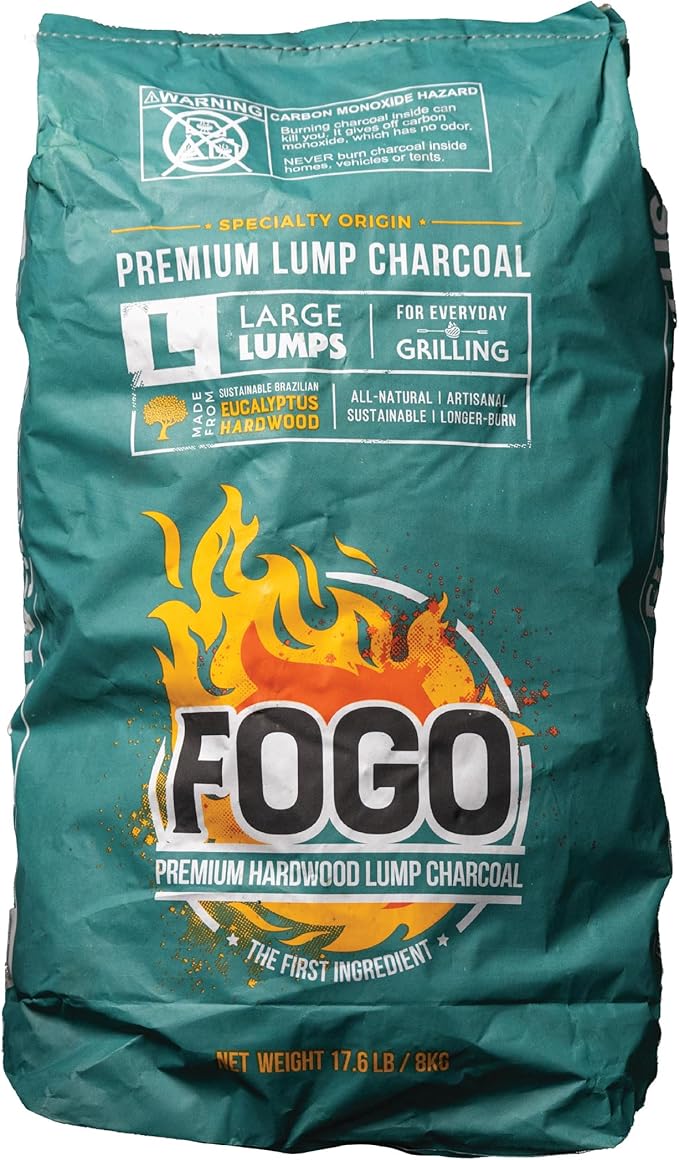 FOGO Brazilian Blend Hardwood Lump Charcoal, Natural, Large Sized Lump Charcoal for Grilling and Smoking, Restaurant Quality, 17.6 Pound Bag