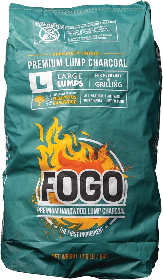 FOGO Brazilian Blend Hardwood Lump Charcoal, Natural, Large Sized Lump Charcoal for Grilling and Smoking, Restaurant Quality, 17.6 Pound Bag