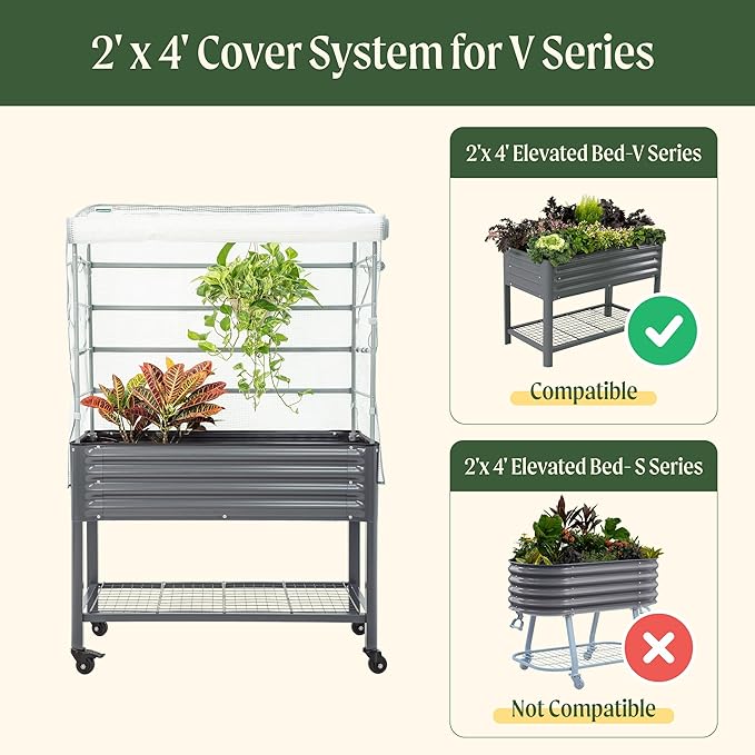 Frost Cover System for 2' x 4' Elevated Garden Bed - V Series, Winter Freeze Protection Covers for Outdoor & Patio Plants, Greenhouse Cover for Extending Growing Season, Garden Bed Not Included