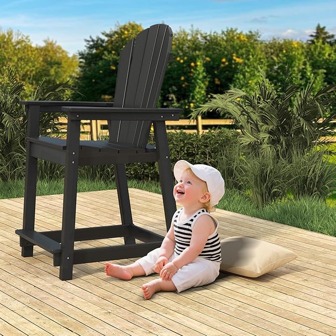 OTSUN Outdoor Tall Adirondack Chair, HDPE Weather Resistant Outdoor Chair for Garden, Backyard, Poolside, Capacity 400LBS (4 PCS, Black)