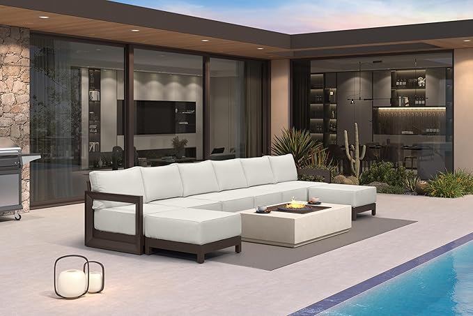 PURPLE LEAF Patio Furniture Set U-Shaped Outdoor Couch with 9.6" Thick Cushion and Soft Pillows 8 Piece Outdoor Sectional Sofas with Ottoman Modern Patio Conversation Sets for Yard Porch Deck, Bronze