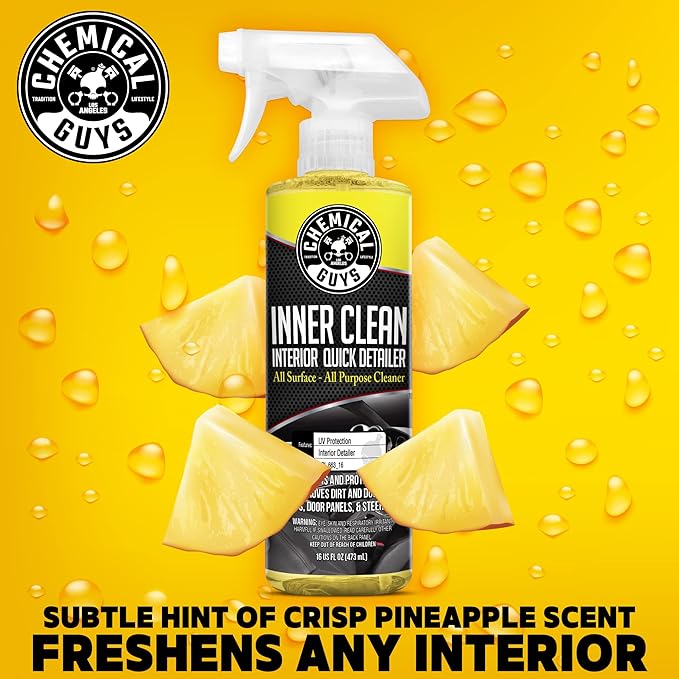 Chemical Guys InnerClean Interior Detailer with Pineapple Scent, Cleaner and Protectant for Dashboards, Doors, Seats and Surfaces, Non Greasy Interior Car Cleaner for Trucks, SUVs, RVs & Home, 16 oz