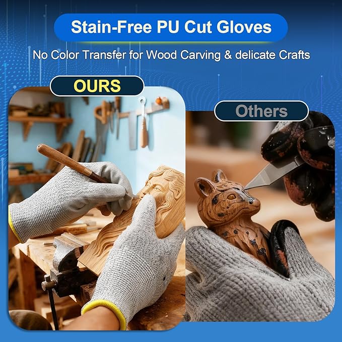 Dowellife 3 Pairs Level 5 Cut Resistant Work Gloves for Men and Women, PU Coated Breathable Gardening Gloves, Thin Flexible and Firm Grip for Mechanics and Fishing (X-Large, Grey)