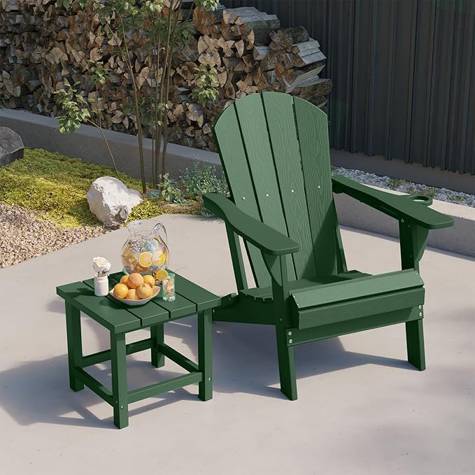 Folding Adirondack Chair Set of 4, HDPE All-Weather Patio Chairs for Outdoor, Patio, Lawn, Garden, Backyard Deck, Fire Pit - Dark Green