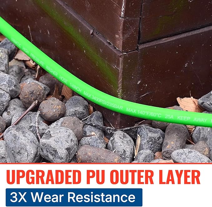 YAMATIC Upgraded Pressure Washer Hose 25 FT 3400 PSI, 1/4" Wear & Kink Resistant Power Washer Hose with Heat Protect Sleeve, Durable Replacement Hose for Uberflex Flexzilla Ryobi