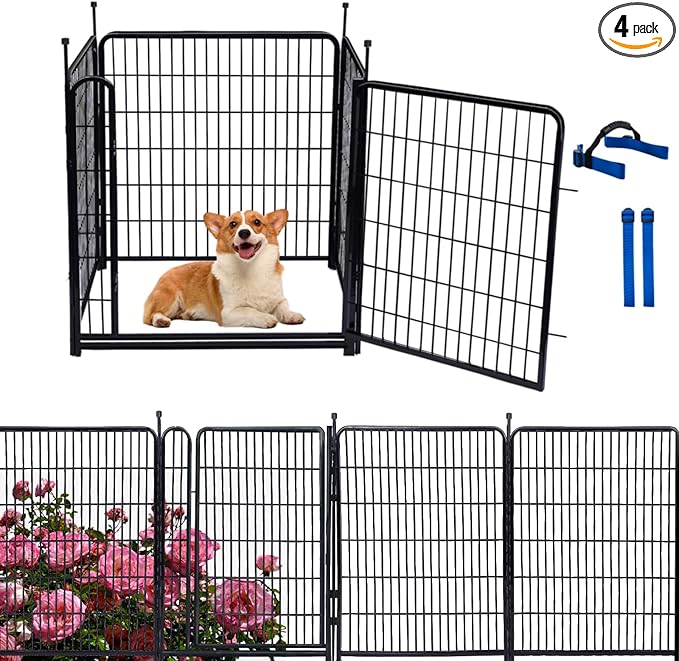 Garden Fencing 40 inch High, Dog Fence Outdoor for Yard, 21"Wide Low Threshold Gate,Heavy Duty Metal Fencing for Garden Beds, Animal Barrier Fence,Flowers Fences Border,4 Panels Total 8.9 Ft