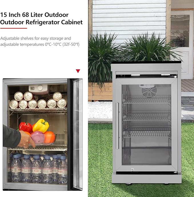 43.5-Inch 6-Burner 85000 BTU Deluxe Stainless Steel Gas Outdoor Kitchen Bar Barbecue Island Grill + Wine Cooler Compact Refrigerator + Rotisserie + Granite Countertops + Storage Cabinets & Drawers