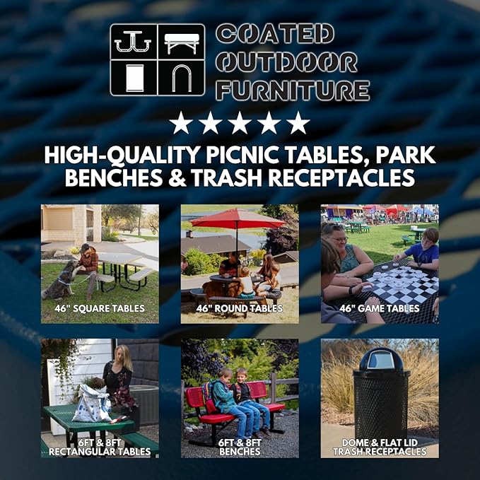 COATEDOUTDOORFURNITURE Coated Outdoor Furniture Heavy-Duty Outdoor Bench Thermoplastic Coated, Expanded Metal, Commercial-Grade Seating, Made in America (Surface with Back, 6 Ft, Textured Green)