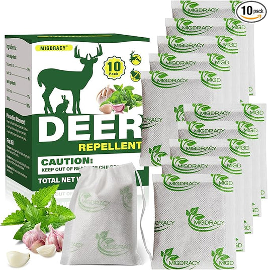 Deer Repellent, Rabbit Repellent Pouches, 10Pack Peppermint Oil to Repel Deer and Rabbit, Keep Deer and Rabbit Away from Yard and Garden, Outdoor Use
