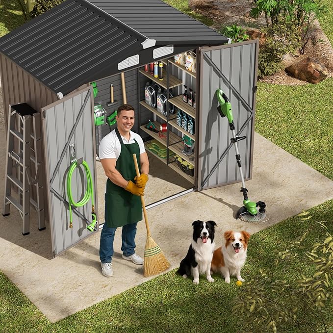 GVDV 6x4 FT Outdoor Metal Storage Shed, Durable Garden Shed with Updated Frame Structure for Backyard, Patio, Tool Storage, All-Weather Shelter for Bike, Gardening Tools, Equipment, Pet