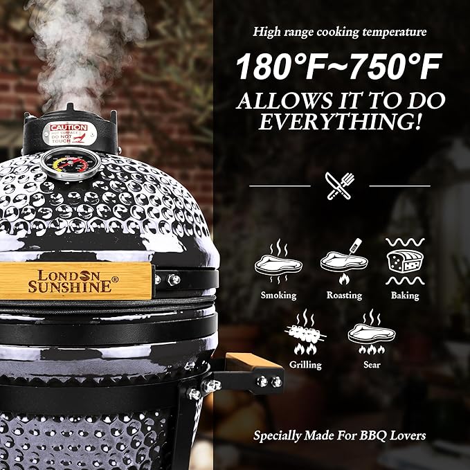Ceramic BBQ Charcoal Kamado Grill 13 inch Portable Tabletop BBQ Bright Gray