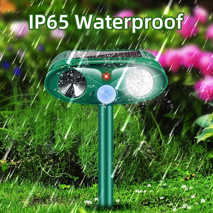 Upgraded Solar Deer Repellent Devices Ultrasonic Animal Repeller Outdoor with Motion Sensor & Flashing Light, Animal Deterrent Devices for Cat Squirrel Raccoon Dog Rabbit Skunk for Yard Garden, 2 Pack