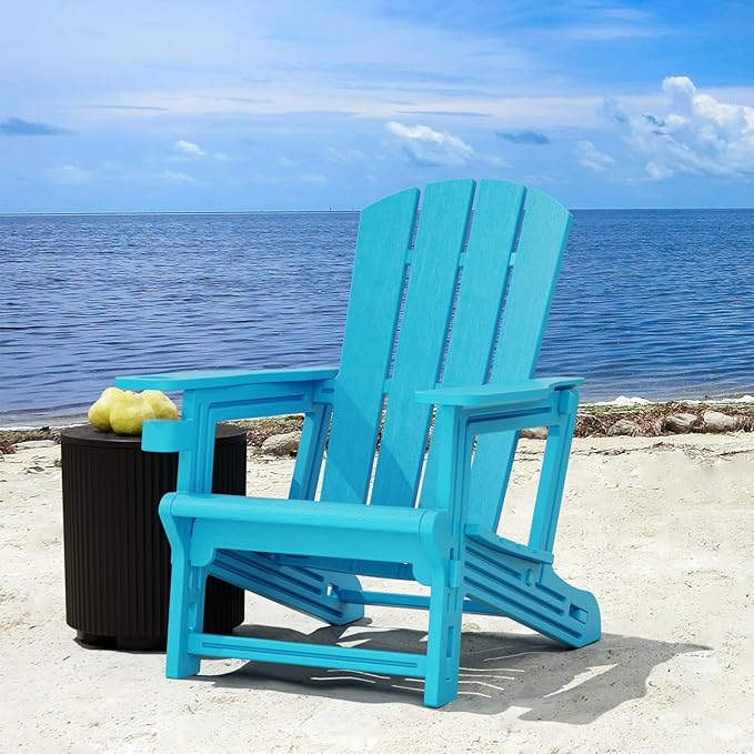 FONTOI Adirondack Chair, Plastic Outdoor Patio Adirondack with Cup Holder, 400 LBS Capacity Recliner Chair Garden for Backyard Lawn Beach Sky Blue