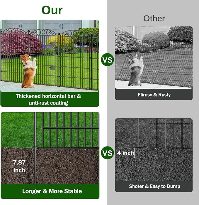 24 Panel Garden Fence - 36 in (H) x 48 ft (L) 23 Panels + 1 Gate, No Dig Rustproof Metal Tall Animal Barrier for Dogs Rabbits, Decorative Outdoor Border for Yard, Patio, and Flower Beds