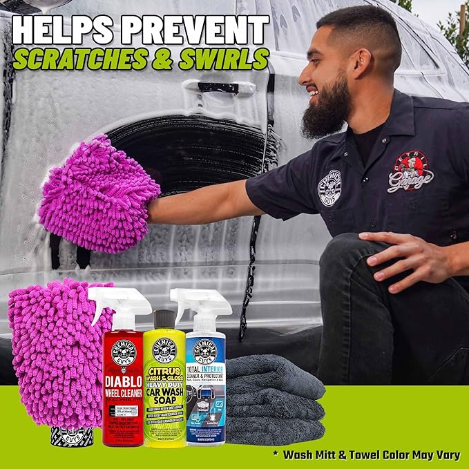 Chemical Guys Clean and Shine Car Wash Starter Kit - 7-Piece Set with 3 x 16 oz Car Detailing Chemicals, Safe for Cars, Trucks, SUVs, Motorcycles, Jeeps, RVs, and More