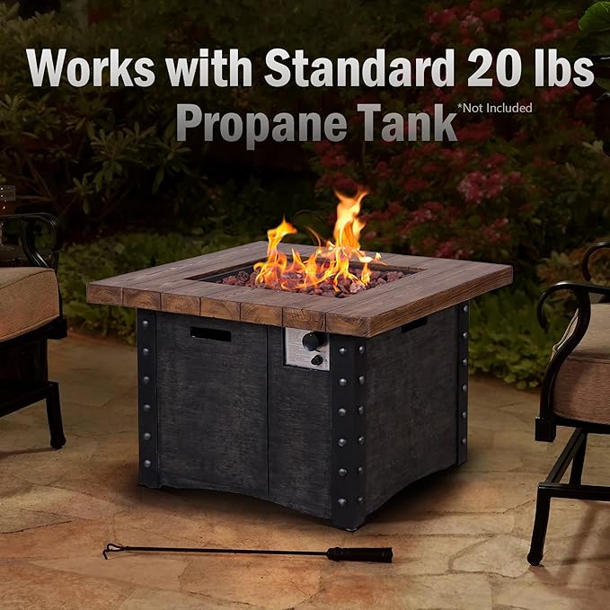 Afterglow Outdoor TerraFab Propane Fire Pit Table for Outside Patio Backyard Garden, Firepit Table with Weather Cover and Lava Rocks，50000 BTU，34.5”X34.5”X23.8”H, Black, CSA Certificated