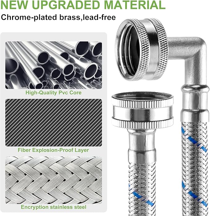 Washer Hose 6ft,Stainless Steel Washing Machine Hose 6 Foot with 90 Degree Elbows 2 Packs Braided Premium Washer Hoses Supply Lines-Washer Hoses 6ft Hot and Cold Striped Water Connection-by MIFLUS