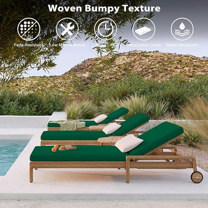 Sundale Outdoor Olefin Chaise Lounge Cushion, Water-Resistant Patio Lounge Chair Cushion, Thick Lounger Pad with 4 Straps Dark Green, 72 x 21 x 4 Inches