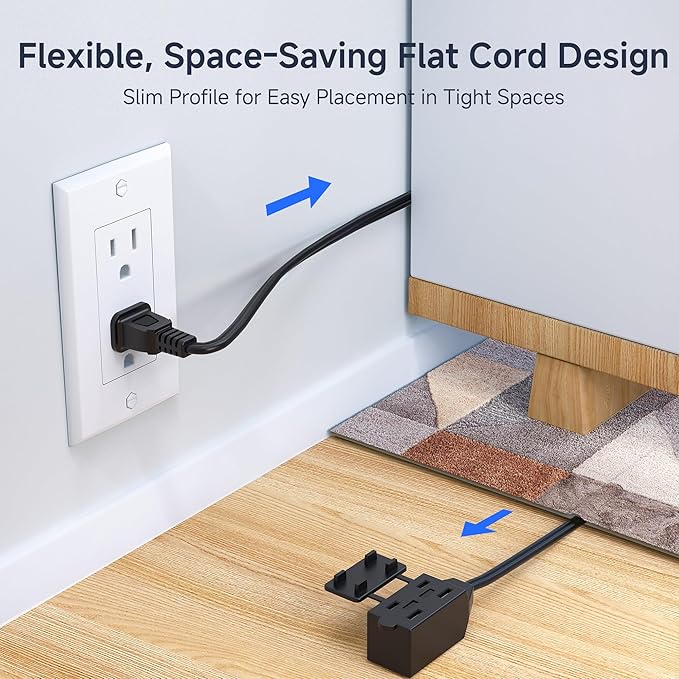 [ETL Listed] Cable Matters 2-Pack 16 AWG 2 Prong Extension Cord 10 ft, 13A 3-Outlet Extension Cords with Tamper Guard, 13 Amp, 1625 Watts, Black