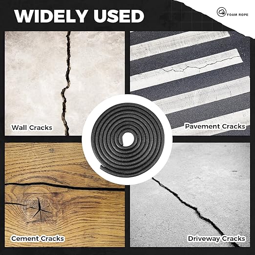 1 Inch x 200 ft Foam Backer Rod for Gaps Joints Concrete Crack Filler Caulk Saver Bulk Foam Backing Rod Concrete Filler Rope for Weather Stripping Door Seal (Black)