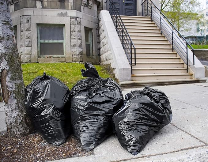 Tasker Contractor Garbage Bags 55 Gallon | Value 50 Trash Bags w/Ties | Extra Large Industrial Trash Bags 55 Gallon, Lawn and Leaf Bags, Extra Large Outdoor Contractor Trash Can Liners, 50-60 Gallon