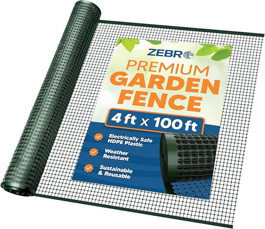 3/4" Square Mesh Plastic Fence Roll (4' x 100' - Green) - Unobtrusive 4 Foot High Temporary Garden Fencing Netting to Protect Plants, Patio, Porch, Yards and Outdoor Spaces from Deer & Animals