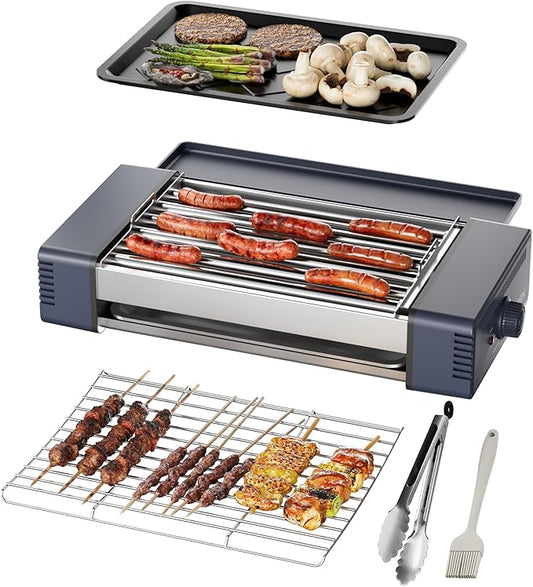 HBN 3-in-1 Hot Dog Roller Grill Machine with Nonstick Plate & Grill Rack, 800W Compact Indoor Electric Sausage Griller for Kitchen, Home, Small Space Use (Royal Blue)