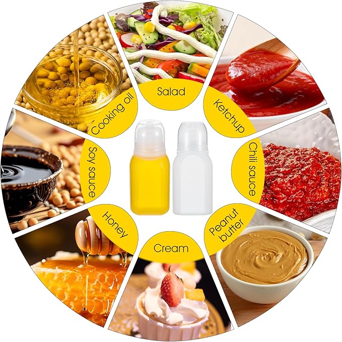 6PCS Mini Condiment Squeeze Bottles 60ML Travel Condiment Containers with Lid Mini Sauce Bottle Portable Ketchup Bottles Squeeze for Sauces