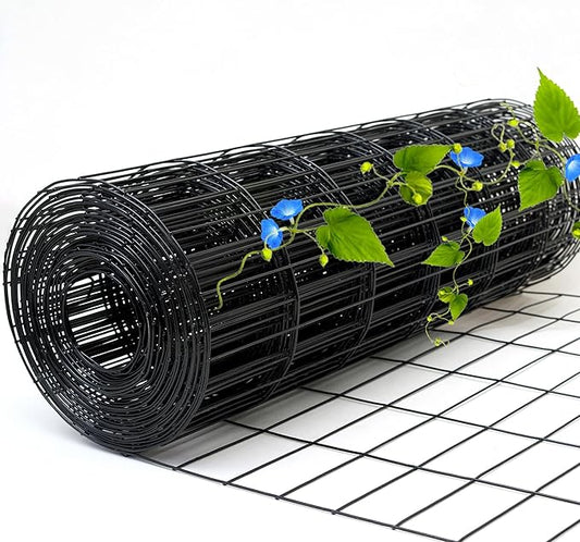 Black Metal Garden Fence, 60inch(H) x 100ft(L), 2 inch x 4 inch,12.5GA 2/3/4/5/6 Ft Tall Chicken Wire PVC Coated Welded Wire Mesh Roll for Dogs Border Yard Vegetable Plant Protection Poultry Netting