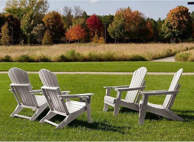 FUNBERRY Folding Adirondack Chair Set of 2, HDPE All Weather Fire Pit Chairs with Cup Holder for Outdoor