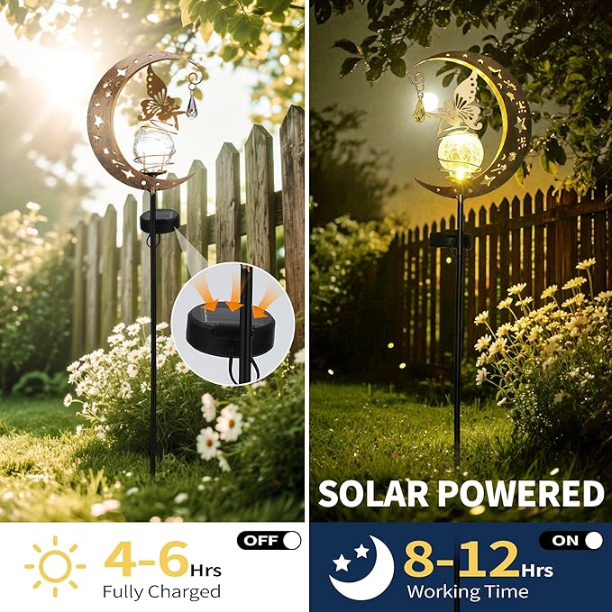 Moon Solar Lights Outdoor Waterproof Metal Fairy Moon Solar Lanterns for Garden, Patio, Yard, Gift for Women, Mom, Family Solar Powered, Durable, Garden Decor