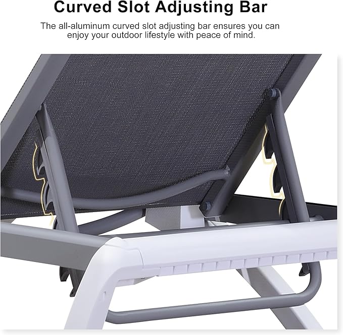 PURPLE LEAF Patio Chaise Lounge Chair Set Outside Aluminum Plastic Stackable Tanning Chairs with Armrests and Side Table for Pool Sunbathing Beach Deck Outdoor Lounger, Gray